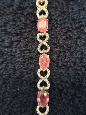 Elegant Vintage 925 Silver Pink Sapphire & White CZ Infinity Bow Bracelet